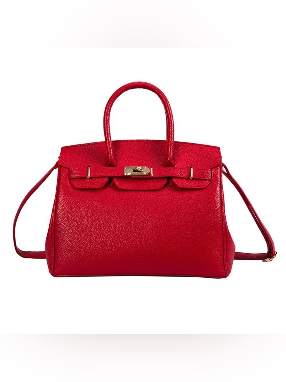 "Wirkin" Red Structured Handbag with Gold Hardware - PU